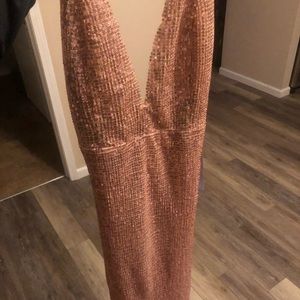 Form fitting rose gold prom dress